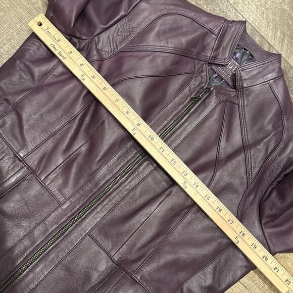 Noora Women's Vintage Lambskin Moto Jacket Eggplant Size L - Picture 4 of 10